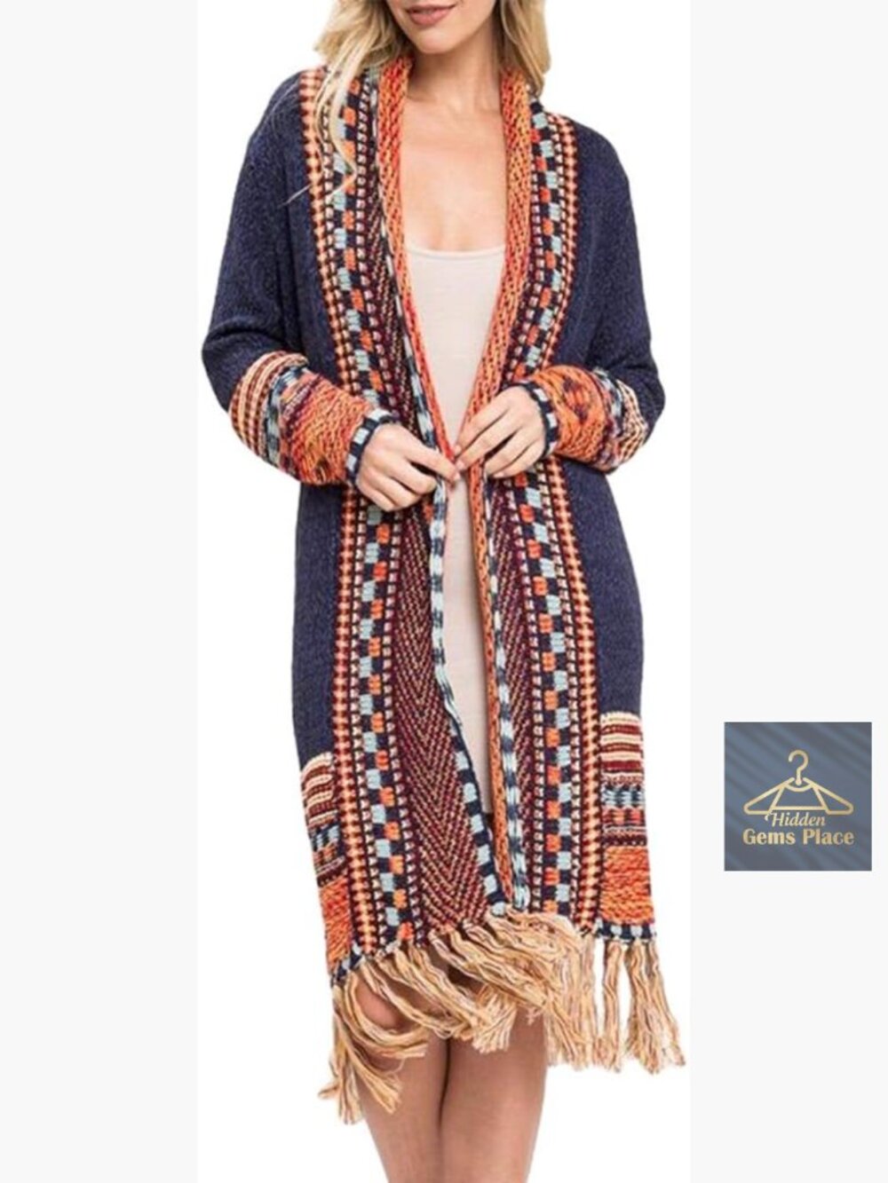 Boho Open Front Maxi Cardigan Sweater Long Tassel Fringe Thin Coat